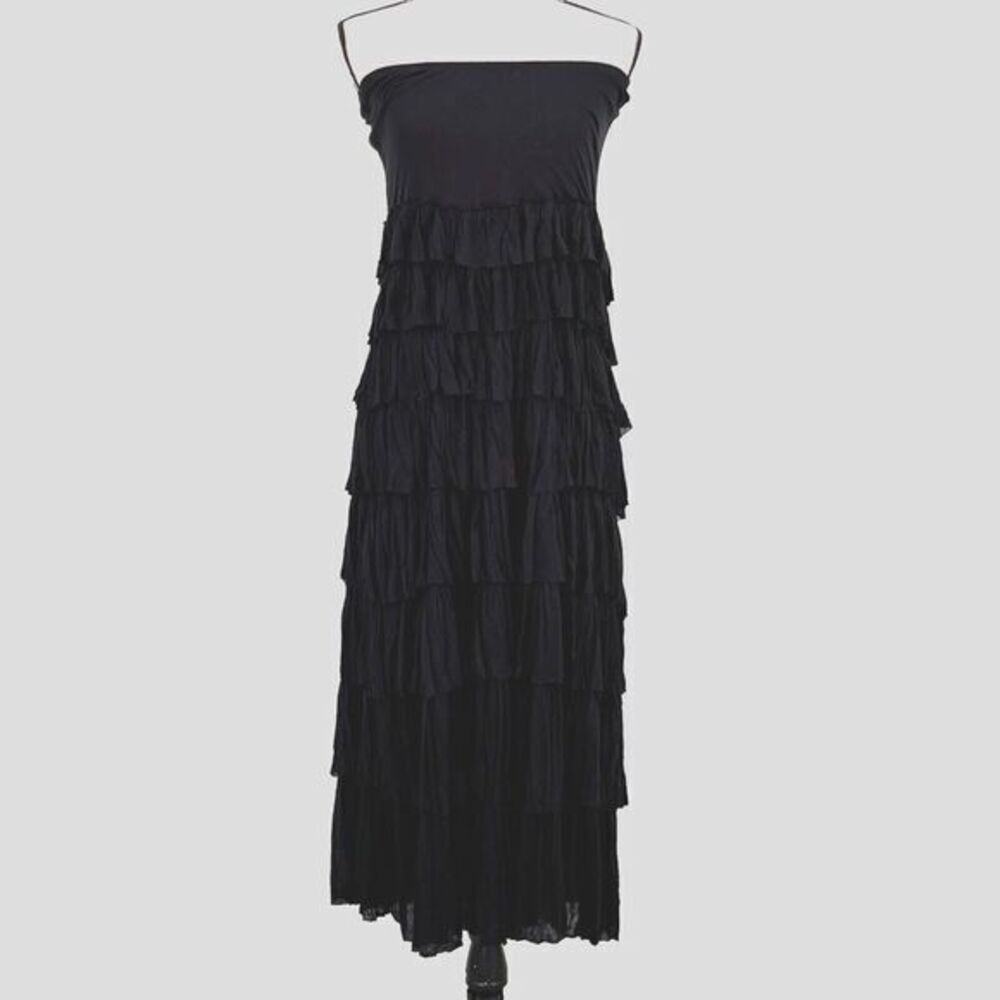 Philosophy Black Strapless Tiered Midi Dress Size XL Pull-On Romantic Evening